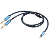 EMK 3.5mm Jack Male to 2 x 6.35mm Jack Male Gold Plated Connector Nylon Braid AUX Cable for Computer / X-BOX / PS3 / CD / DVD  Cable Length:1.5m(Dark Blue)