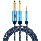 EMK 3.5mm Jack Male to 2 x 6.35mm Jack Male Gold Plated Connector Nylon Braid AUX Cable for Computer / X-BOX / PS3 / CD / DVD  Cable Length:1.5m(Dark Blue)