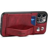 TPU + PU Leather Shockproof Protective Case with Card Slots and Hand Strap For iPhone 13 Pro Max(Red)