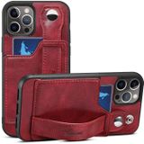TPU + PU Leather Shockproof Protective Case with Card Slots and Hand Strap For iPhone 13 Pro Max(Red)