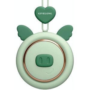 GIVELONG Hanging Neck Mini Rechargeable USB Fan Children Portable Leafless Fan(Piglet (Green))