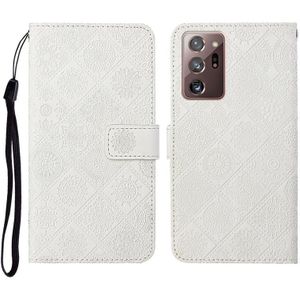 For Samsung Galaxy Note20 Ultra Ethnic Style Embossed Pattern Horizontal Flip Leather Case with Holder & Card Slots & Wallet & Lanyard(White)