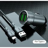 Ivon CC38 2.4A Dual USB-autolader + 1m USB naar USB-C / Type-C Snelle laadgegevenskabel Set
