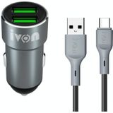 Ivon CC38 2.4A Dual USB-autolader + 1m USB naar USB-C / Type-C Snelle laadgegevenskabel Set