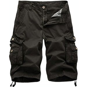Summer Multi-pocket Solid Color Loose Casual Cargo Shorts for Men (Color:Dark Grey Size:34)