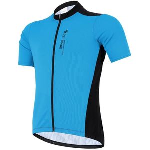 WEST BIKING YP0206163 Summer Polyester Mesh Breathable Sunscreen Cycling Jersey Zipper Sports Short Sleeve Top for Men (Color:Blue Size:L)
