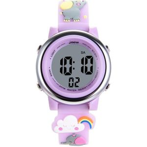 JNEW A380-86664 Children Cartoon 3D Happy Small Elephant Alarm Waterproof Sports LED Digital Watch(Light Purple)