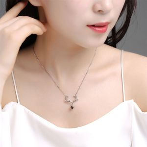 Women Fashion S925 Sterling Silver 100 Languages I Love You Memory Stone Pendant Necklace (White)