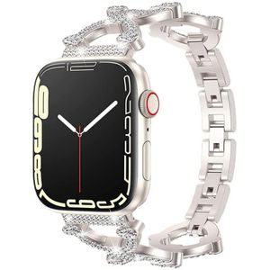 Metalen ketting diamanten horlogeband voor Apple Watch Series 8&7 41mm / SE 2&6&SE&5&4 40mm / 3&2&1 38mm (Starlight)