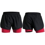Men Fake Two-piece Sports Stretch Shorts (Color:Black Red Size:XXXL)