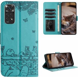 Voor Xiaomi Redmi Note 11 Global Cat Embossing Pattern lederen telefoonhoes met lanyard