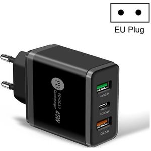 45W PD3.0 + 2 x QC3.0 USB multi-poort snellader  EU-stekker