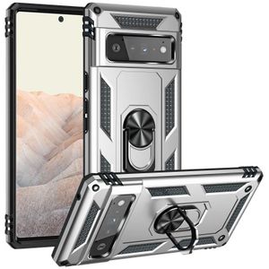 For Google Pixel 6 Pro Shockproof TPU + PC Protective Case with 360 Degree Rotating Holder(Silver)
