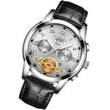FNGEEN 4001 Men Non-Mechanical Watch Multi-Function Quartz Watch  Colour: Black Leather White Steel White Surface