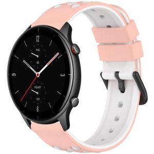 Voor Amazfit GTR 2e 22 mm tweekleurige poreuze siliconen horlogeband (roze + wit)