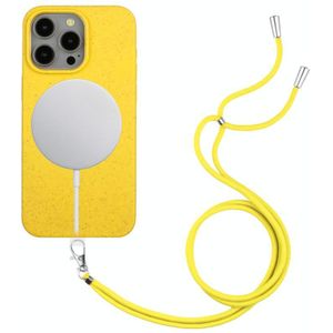 Voor iPhone 15 Pro Max Tarwe MagSafe Magnetisch Stromateriaal + TPU Telefoonhoesje met Lanyard (Geel)