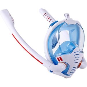 Snorkeling Mask Double Tube Silicone Full Dry Diving Mask Adult Swimming Mask Diving Goggles  Size: S/M(White/Blue)