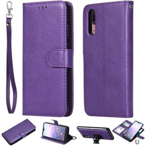 For Huawei P20 Solid Color Horizontal Flip Protective Case with Holder & Card Slots & Wallet & Photo Frame & Lanyard(Purple)
