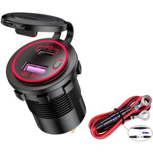 Car Motorcycle Ship Modified USB Charger Waterproof PD + QC3.0 Fast Charge  Model: Red Light With 60cm Line