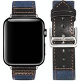 Sliver Gesp Lederen Strap voor Apple Watch Series 7 41mm / 6 & SE & 5 & 4 40mm / 3 & 2 & 1 38mm (blauw + zwart)