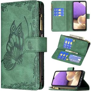 Voor Samsung Galaxy A32 5G Flying Butterfly Embossing Pattern Rits Horizontale Flip Leren Case met Houder & Card Slots & Portemonnee