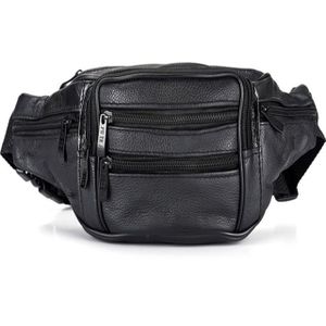Fashion Men Genuine Leather Waist Bags Travel Necessity Organizer Mobile Phone Bag(Black)