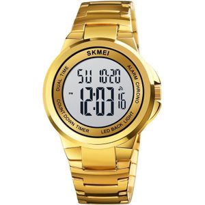 SKMEI 1712 Dual Time LED Digital Display Luminous Stainless Steel Strap Electronic Watch(Gold and White)
