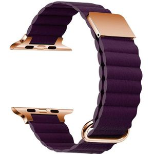 Magnetische lederen band horlogeband voor Apple Watch Series 7 45 mm / 6 & SE & 5 & 4 44mm / 3 & 2 & 1 42mm (Rose Gold Buckle Crimson Cherry)