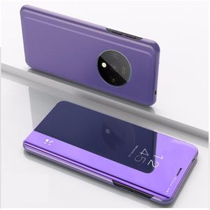 For One Plus 7T Plated Mirror Horizontal Flip Leather Case  with Stand Mobile Phone Holster(Purple Blue)