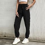 Vrouwen Effen kleur Casual broek (Kleur: Zwart Maat: L)