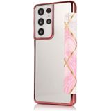 For Samsung Galaxy S21 Ultra 5G Bronzing Plating PU + TPU Horizontal Flip Leather Case with Holder & Card Slot(Pink White)