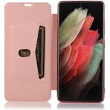 For Samsung Galaxy S21 Ultra 5G Bronzing Plating PU + TPU Horizontal Flip Leather Case with Holder & Card Slot(Pink White)