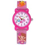 JNEW A335-86261 kinderen 3D-siliconen cartoon zeemeermin waterdicht quartz horloge