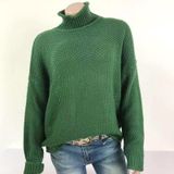 Fashion Edge Curl High Collar Knit Sweater (Color:Green Size:L)