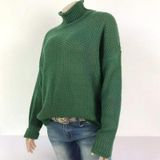 Fashion Edge Curl High Collar Knit Sweater (Color:Green Size:L)