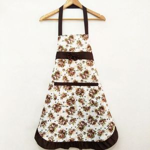 Household Rose Waterproof Kitchen Aprons Flower Cleaning Overalls(Brown)