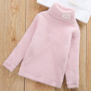 Letter Pattern Imitation Mink Velvet Children Turtleneck Knitted Sweater (Color:Pink Size:120cm)