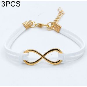 3 PCS Women Fashion Symbol Word 8 Twine Bracelets( white)