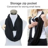 Women Solid Winter Infinity Scarf Pocket Loop Zipper Pocket Scarves (Black)