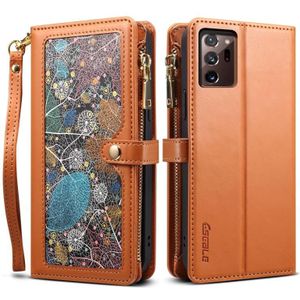 Voor Samsung Galaxy Note20 Ultra ESEBLE Star Series Lanyard Rits Portemonnee RFID Leather Case(Bruin)