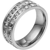 2 PCS Girls Simple Titanium Steel Diamond Ring  Size: US Size 6(Double Row Silver)