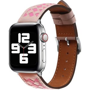 Gevlochten lederen horlogeband voor Apple Watch Series 8 & 7 41 mm / SE 2 & 6 & SE & 5 & 4 40 mm / 3 & 2 & 1 38 mm (roze + rozerood)