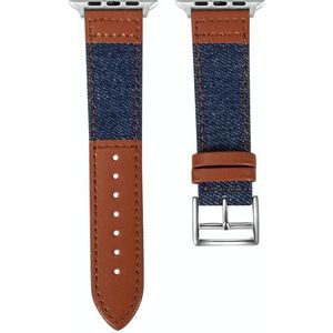 Denim Fit Lederen Vervanging Horlogeband voor Apple Watch Series 7 41mm / 6 & SE & 5 & 4 40mm / 3 & 2 & 1 38mm (blauw + bruin)