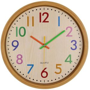 12 Inch Living Room Creative Color Wood Grain Wall Clock Quartz Clock  Classroom Children  Personality Wall  Clock