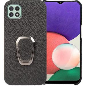 Voor Samsung Galaxy A22 5G/F42 5G Ring Houder Litchi Textuur Lederen Telefoon Case (Zwart)