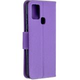 For Samsung Galaxy A21s Pure Color Horizontal Flip PU Leather Case with Holder & Card Slots & Wallet & Lanyard(Purple)