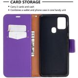 For Samsung Galaxy A21s Pure Color Horizontal Flip PU Leather Case with Holder & Card Slots & Wallet & Lanyard(Purple)