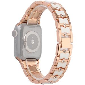 Big Diamond Three-Bead Staal Strap Horlogeband voor Apple Watch Series 7 41mm / 6 & SE & 5 & 4 40mm / 3 & 2 & 1 38mm (Rose Gold + White)