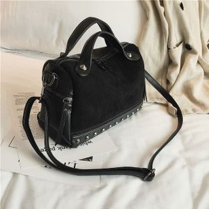 Women Top-handle Bags with Rivets Leather Shoulder Bag Large Capacity Vintage Tote Bags(Black)