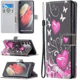 For Samsung Galaxy S21 Ultra 5G Colored Drawing Pattern Horizontal Flip PU Leather Case with Holder & Card Slots & Wallet & Lanyard(Be Careful)